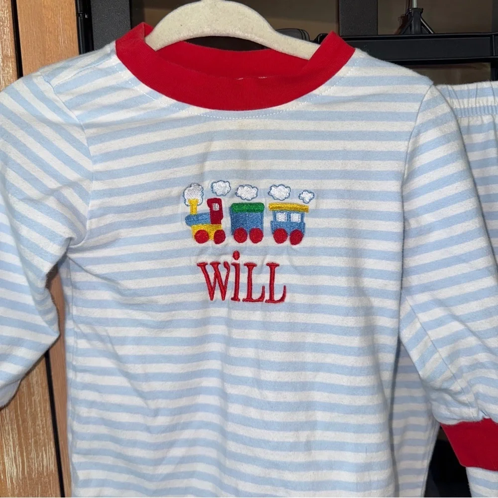 Will monogrammed set Cecil & Lou pajamas long sleeve tee pants train embroidered